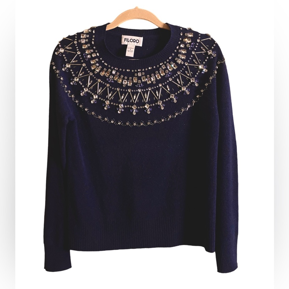 FILORO Embellished 100% Cashmere Sweater